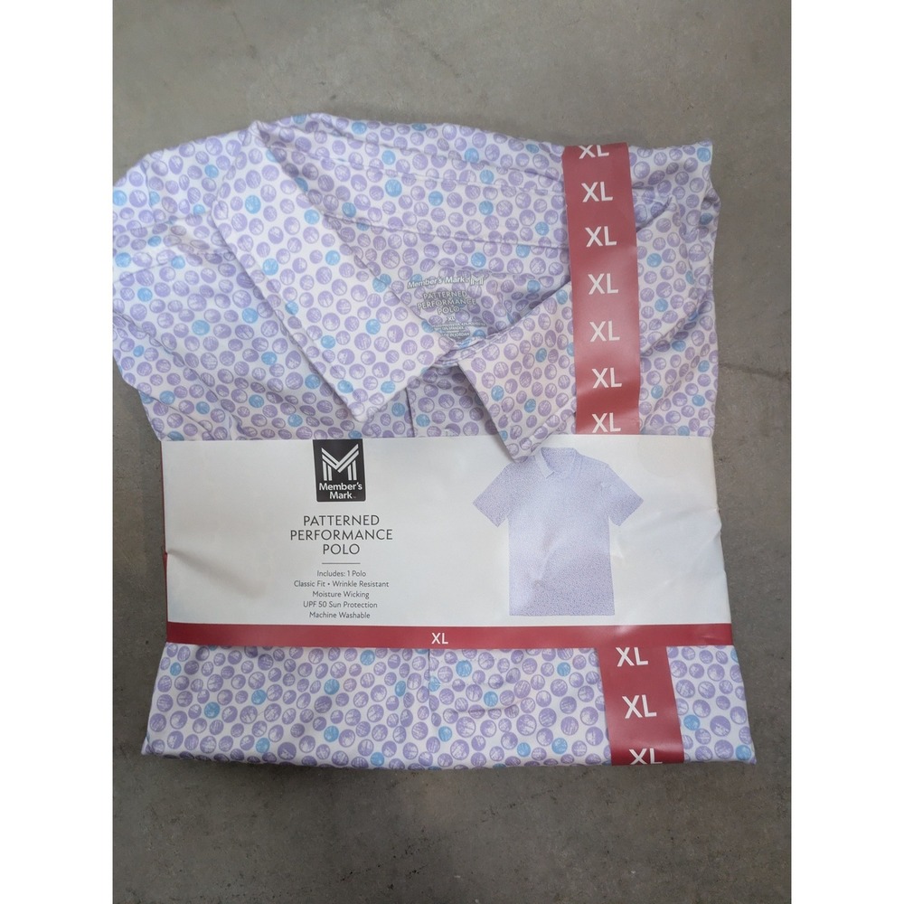 NEW Member's Mark Patterned Performance Polo Men's XL Purple Dot Classic Fit